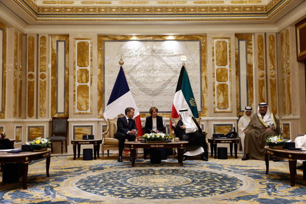 President Macron Visit To Kuwait French President Emmanuel Macron meets with the Emir of Kuwait Sheikh Mishal Al-Ahmad Al-Jaber Al-Sabah, at Bayan Palace in Kuwait City, Kuwait, October 19, 2026. Photo by Benoit Tessier Pool ABACAPRESS.COM Kuwait City Kuwait  Copyright: xTessierxBenoit Pool ABACAx