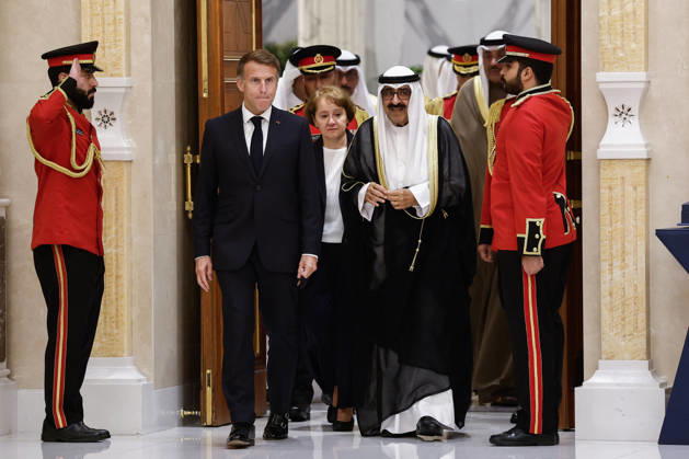 President Macron Visit To Kuwait French President Emmanuel Macron meets with the Emir of Kuwait Sheikh Meshal Al-Ahmad Al-Jaber Al-Sabah, at Bayan Palace in Kuwait City, Kuwait, October 19, 2026. Photo by Benoit Tessier Pool ABACAPRESS.COM Kuwait City Kuwait  Copyright: xTessierxBenoit Pool ABACAx