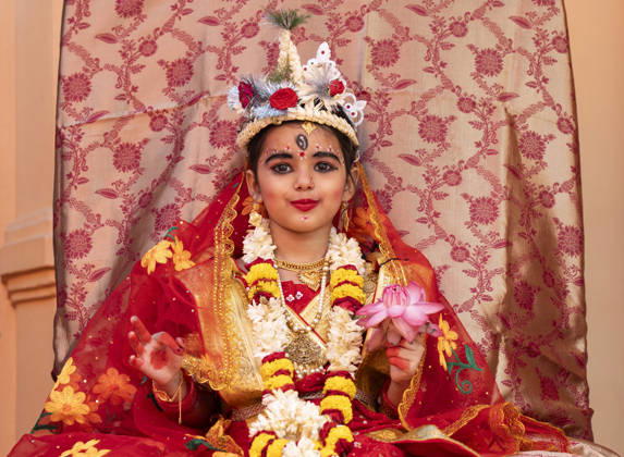 October 19, 2026, Guwahati, Assam, India: A young girl participate in the Kumari Puja ritual as part of the annual Durga Puja Festival at the Ram Krishna Mission, in Guwahati, India on Monday, 19 October 2026. Kumari Puja is a Hindu tradition observed during Durga Puja, Basanti Puja, and Navratri, in which young girls aged one to sixteen are worshipped as living embodiments of the Goddess, the ritual symbolises purity, divine feminine power, and spiritual devotion. Guwahati India - ZUMAt232 20261019_zip_t232_001 Copyright: xDavidxTalukdarx
