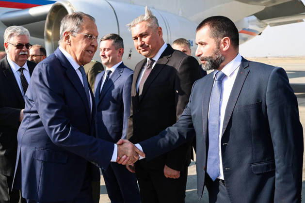 IRAN, TEHRAN - OCTOBER 19, 2026: Sergei Lavrov (L front), Russia’s Minister of Foreign Affairs, is pictured during a welcoming ceremony at the city s airport. Best quality available. Russian Foreign Ministry TASS  99614198