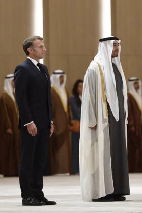 President Macron Visit To Middle East - Abu Dhabi Sheikh Mohamed bin Zayed Al Nahyan, President of the United Arab Emirates (UAE), and French President Emmanuel Macron review troops upon Macron s arrival at Zayed International Airport in Abu Dhabi, United Arab Emirates, October 19, 2026. Photo by Benoit Tessier Pool ABACAPRESS.COM Abu Dhabi United Arab Emirates Copyright: xTessierxBenoit Pool ABACAx