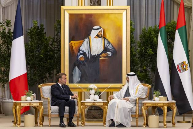 French President Emmanuel Macron in UAE ABU DHABI, UNITED ARAB EMIRATES - OCTOBER 19: (----EDITORIAL USE ONLY – MANDATORY CREDIT - UAE PRESIDENTIAL PALACE HANDOUT - NO MARKETING NO ADVERTISING CAMPAIGNS - DISTRIBUTED AS A SERVICE TO CLIENTS----) French President Emmanuel Macron meets with UAE President Sheikh Mohamed bin Zayed Al Nahyan at Qasr Al Watan Palace in Abu Dhabi, United Arab Emirates, on October 19, 2026. Macron arrived in Abu Dhabi for the second leg of his four-nation Gulf tour to discuss bilateral cooperation and regional issues. UAE Presidential Palace Handout Anadolu Abu Dhabi United Arab Emirates. Editorial use only. Please get in touch for any other usage.  Copyright: x2026xAnadoluxUAExPresidentialxPalace Handoutx