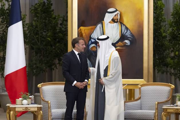 French President Emmanuel Macron in UAE ABU DHABI, UNITED ARAB EMIRATES - OCTOBER 19: (----EDITORIAL USE ONLY – MANDATORY CREDIT - UAE PRESIDENTIAL PALACE HANDOUT - NO MARKETING NO ADVERTISING CAMPAIGNS - DISTRIBUTED AS A SERVICE TO CLIENTS----) French President Emmanuel Macron meets with UAE President Sheikh Mohamed bin Zayed Al Nahyan at Qasr Al Watan Palace in Abu Dhabi, United Arab Emirates, on October 19, 2026. Macron arrived in Abu Dhabi for the second leg of his four-nation Gulf tour to discuss bilateral cooperation and regional issues. UAE Presidential Palace Handout Anadolu Abu Dhabi United Arab Emirates. Editorial use only. Please get in touch for any other usage.  Copyright: x2026xAnadoluxUAExPresidentialxPalace Handoutx