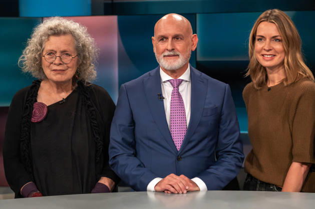 Hart aber Fair from Cologne on October 19, 2026. From left to right: Elisabeth van der Wal, a retiree and former senior government official; Volker Geyer, federal chairman of the German C