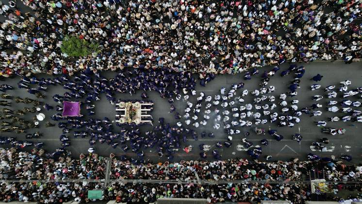 Thousands of devotees join Lord of Miracles procession in Lima LIMA, PERU - OCTOBER 19: An aerial view of the area as thousands of devotees accompany the third procession of the Lord of Miracles through the streets of downtown Lima, Peru, on October 19, 2026. Held every October, the processions draw thousands of faithful and are considered among the largest religious gatherings in Latin America. The procession includes a tribute in front of the Palace of Justice and passes through the streets of Lima’s Historic Center. Klebher Vasquez Anadolu Lima Peru. Editorial use only. Please get in touch for any other usage.  Copyright: x2026xAnadoluxKlebherxVasquezx