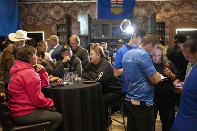 October 19, 2026, Edmonton, Alberta, Canada: Alberta Prosperity Project supporters await referendum results in Edmonton, Alta., on Monday, Oct. 19, 2026. Edmonton Canada  - ZUMAc35_ 20261019_zaf_c35_161 Copyright: xJohnxUlanx