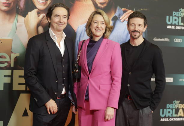 Theatrical Premiere October 19, 2026: Martin Bachmann, Managing Director of Constantin Film, Anja Weisgerber, and Oliver Berben, CEO of Constantin Film, at the world premiere of *DER PERFEKTE URLAUB* at the Mathäser Filmpalast in Munich, October 19, 2026, Munich, Mathäser Filmpalast, Baern D Copyright: xAgenturxMatthiasxWehnertx xReinhardxZichyx