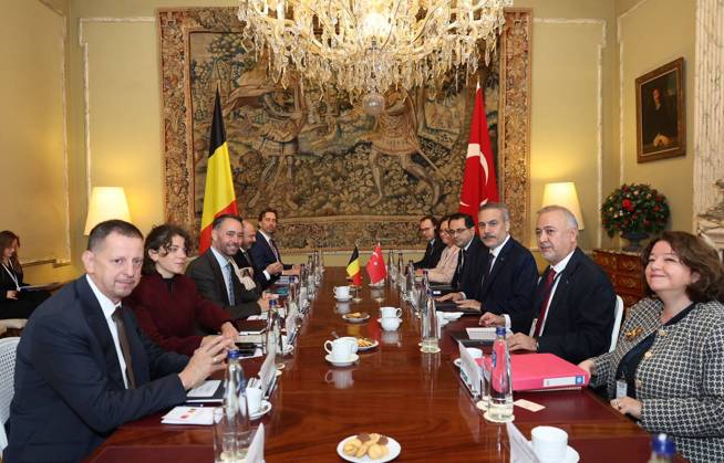 Turkish Foreign Minister Hakan Fidan in Brussels BRUSSELS, BELGIUM - OCTOBER 20: (----EDITORIAL USE ONLY - MANDATORY CREDIT - TURKISH FOREIGN MINISTRY HANDOUT - NO MARKETING NO ADVERTISING CAMPAIGNS - DISTRIBUTED AS A SERVICE TO CLIENTS----) Turkish Foreign Minister Hakan Fidan meets with Belgian Deputy Prime Minister and Minister of Foreign Affairs, European Affairs and Development Cooperation Maxime Prevot on the sidelines of the Fourth Turkiye-Belgium Meeting of Ministers of Foreign Affairs, Justice and Interior in Brussels, Belgium, on October 20, 2026. Turkish Foreign Ministry Handout Anadolu Brussels Belgium. Editorial use only. Please get in touch for any other usage.  Copyright: x2026xAnadoluxTurkishxForeignxMinistryx xHandoutx