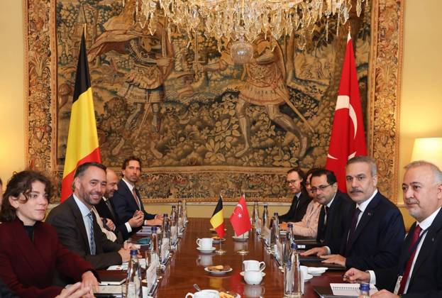 Turkish Foreign Minister Hakan Fidan in Brussels BRUSSELS, BELGIUM - OCTOBER 20: (----EDITORIAL USE ONLY - MANDATORY CREDIT - TURKISH FOREIGN MINISTRY HANDOUT - NO MARKETING NO ADVERTISING CAMPAIGNS - DISTRIBUTED AS A SERVICE TO CLIENTS----) Turkish Foreign Minister Hakan Fidan meets with Belgian Deputy Prime Minister and Minister of Foreign Affairs, European Affairs and Development Cooperation Maxime Prevot on the sidelines of the Fourth Turkiye-Belgium Meeting of Ministers of Foreign Affairs, Justice and Interior in Brussels, Belgium, on October 20, 2026. Turkish Foreign Ministry Handout Anadolu Brussels Belgium. Editorial use only. Please get in touch for any other usage.  Copyright: x2026xAnadoluxTurkishxForeignxMinistryx xHandoutx