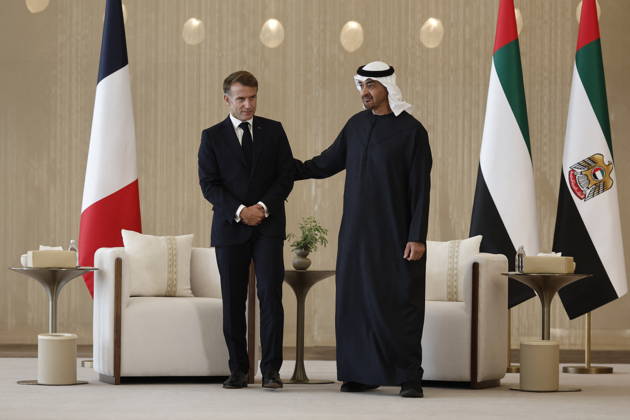 President Macron Visits United Arab Emirates Sheikh Mohamed bin Zayed Al Nahyan, President of the United Arab Emirates (UAE) and French President Emmanuel Macron attend a signing ceremony for bilateral defence agreements at Zayed International Airport in Abu Dhabi, United Arab Emirates, October 20, 2026. Photo by Benoit Tessier Pool ABACAPRESS.COM Abu Dhabi United Arab Emirates  Copyright: xTessierxBenoit Pool ABACAx