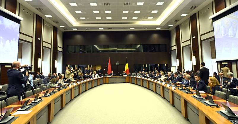 Ministerial Meeting Belgium -Turkiye BRUSSELS, BELGIUM - OCTOBER 20 : Belgium is hosting a ministerial meeting at the Egmont Palace in Brussels, bringing together seven Belgian and Turkish ministers responsible for Foreign Affairs, Justice, Security and Migration. Belgian delegation (Maxime Prévot Minister for Foreign Affairs, European Affairs and Development Cooperation - Annelies Verlinden, Minister for Justice - Bernard Quintin, Minister for Security and the Interior - Anneleen Van Bossuyt, Minister for Asylum and Migration, and for Social Integration) & Turkish delegation (Hakan Fidan Minister for Foreign Affairs - Akin Gürlek, Minister for Justice - Mustafa Çiftçi, Minister for the Interior) on October 20, 2026 in Brussels, Belgium, 20 Copyright: xDidierxLebrunx