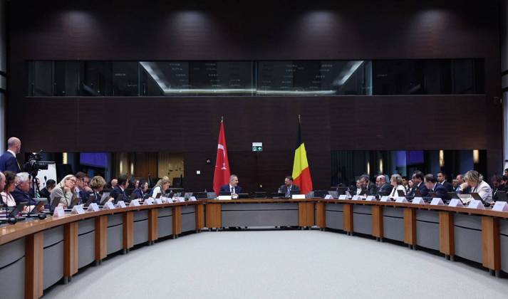 Fourth Turkiye-Belgium Foreign, Justice, and Interior Ministers Meeting in Brussels BRUSSELS, BELGIUM - OCTOBER 20: (----EDITORIAL USE ONLY - MANDATORY CREDIT - TURKISH FOREIGN MINISTRY HANDOUT - NO MARKETING NO ADVERTISING CAMPAIGNS - DISTRIBUTED AS A SERVICE TO CLIENTS----) Turkish Foreign Minister Hakan Fidan (C-L) and Belgian Deputy Prime Minister and Foreign Minister Maxime Prevot (C-R) attend the 4th Turkiye-Belgium Meeting of Foreign, Justice and Interior Ministers, with delegations from both countries, in Brussels, Belgium, on October 20, 2026. Turkish Justice Minister Akin Gurlek and Interior Minister Mustafa Ciftci also attended the meeting. Turkish Foreign Ministry Handout Anadolu Brussels Belgium. Editorial use only. Pleas  Copyright: x2026xAnadoluxTurkishxForeignxMinistry Handoutx