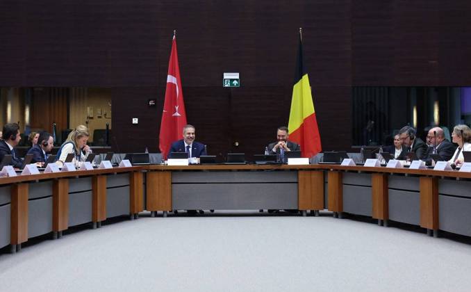 Fourth Turkiye-Belgium Foreign, Justice, and Interior Ministers Meeting in Brussels BRUSSELS, BELGIUM - OCTOBER 20: (----EDITORIAL USE ONLY - MANDATORY CREDIT - TURKISH FOREIGN MINISTRY HANDOUT - NO MARKETING NO ADVERTISING CAMPAIGNS - DISTRIBUTED AS A SERVICE TO CLIENTS----) Turkish Foreign Minister Hakan Fidan (C-L) and Belgian Deputy Prime Minister and Foreign Minister Maxime Prevot (C-R) attend the 4th Turkiye-Belgium Meeting of Foreign, Justice and Interior Ministers, alongside delegations from both countries, in Brussels, Belgium, on October 20, 2026. Turkish Justice Minister Akin Gurlek and Interior Minister Mustafa Ciftci also attended the meeting. Turkish Foreign Ministry Handout Anadolu Brussels Belgium. Editorial use only.  Copyright: x2026xAnadoluxTurkishxForeignxMinistry Handoutx