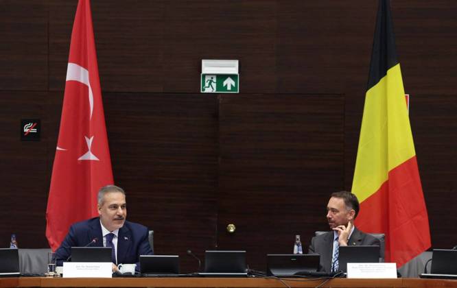 Fourth Turkiye-Belgium Foreign, Justice, and Interior Ministers Meeting in Brussels BRUSSELS, BELGIUM - OCTOBER 20: (----EDITORIAL USE ONLY - MANDATORY CREDIT - TURKISH FOREIGN MINISTRY HANDOUT - NO MARKETING NO ADVERTISING CAMPAIGNS - DISTRIBUTED AS A SERVICE TO CLIENTS----) Turkish Foreign Minister Hakan Fidan (L) and Belgian Deputy Prime Minister and Foreign Minister Maxime Prevot (R) attend the 4th Turkiye-Belgium Meeting of Foreign, Justice and Interior Ministers in Brussels, Belgium, on October 20, 2026. Turkish Justice Minister Akin Gurlek and Interior Minister Mustafa Ciftci also attended the meeting. Turkish Foreign Ministry Handout Anadolu Brussels Belgium. Editorial use only. Please get in touch for any other usage.  Copyright: x2026xAnadoluxTurkishxForeignxMinistry Handoutx