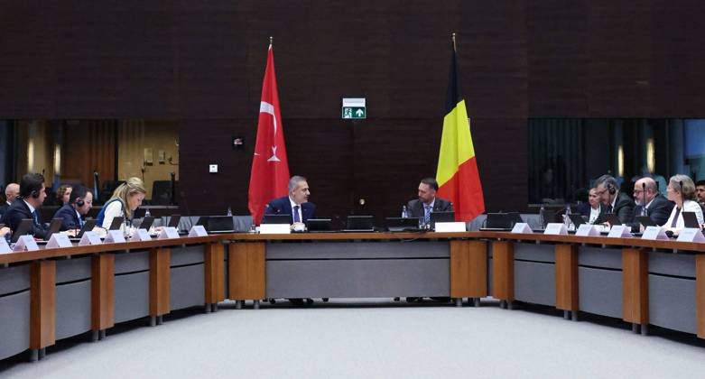 Fourth Turkiye-Belgium Foreign, Justice, and Interior Ministers Meeting in Brussels BRUSSELS, BELGIUM - OCTOBER 20: (----EDITORIAL USE ONLY - MANDATORY CREDIT - TURKISH FOREIGN MINISTRY HANDOUT - NO MARKETING NO ADVERTISING CAMPAIGNS - DISTRIBUTED AS A SERVICE TO CLIENTS----) Turkish Foreign Minister Hakan Fidan (C-L) and Belgian Deputy Prime Minister and Foreign Minister Maxime Prevot (C-R) speak during the 4th Turkiye-Belgium Meeting of Foreign, Justice and Interior Ministers, attended by delegations from both countries, in Brussels, Belgium, on October 20, 2026. Turkish Justice Minister Akin Gurlek and Interior Minister Mustafa Ciftci also attended the meeting. Turkish Foreign Ministry Handout Anadolu Brussels Belgium. Editorial us  Copyright: x2026xAnadoluxTurkishxForeignxMinistry Handoutx