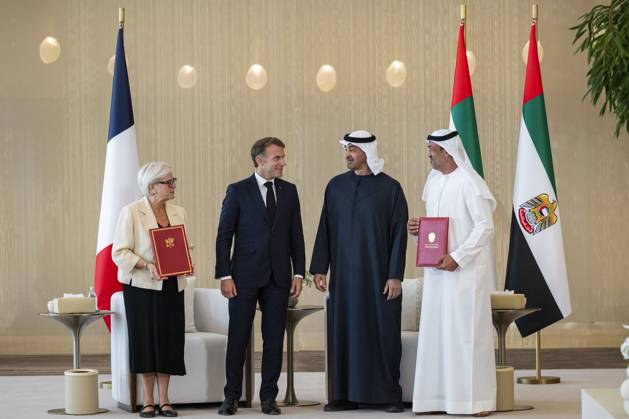French President Emmanuel Macron in UAE ABU DHABI, UNITED ARAB EMIRATES - OCTOBER 20: (----EDITORIAL USE ONLY – MANDATORY CREDIT - UAE PRESIDENTIAL PALACE HANDOUT - NO MARKETING NO ADVERTISING CAMPAIGNS - DISTRIBUTED AS A SERVICE TO CLIENTS----) French President Emmanuel Macron meets with UAE President Sheikh Mohamed bin Zayed Al Nahyan at Zayed International Airport in Abu Dhabi, United Arab Emirates, on October 20, 2026. During the meeting, held as part of Macron s four-nation Gulf tour, the two leaders witnessed the exchange of a strategic defence partnership framework and memorandum of understanding between the UAE and France. UAE Presidential Palace Handout Anadolu Abu Dhabi United Arab Emirates. Editorial use only. Please get in  Copyright: x2026xAnadoluxUAExPresidentialxPalace Handoutx