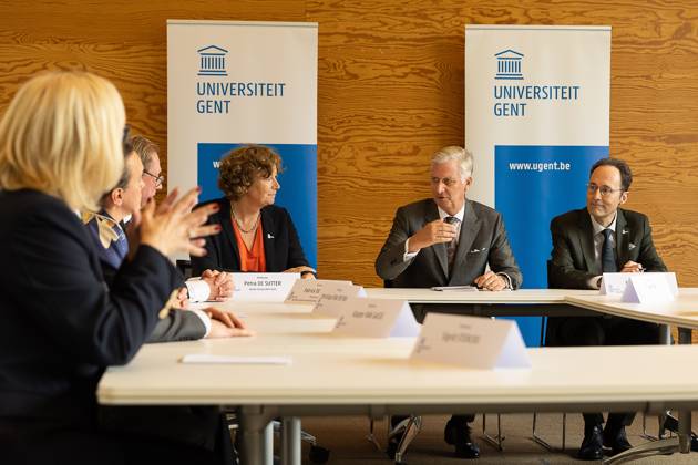 King Philippe - Filip of Belgium pictured during a visit to IGent, a research building at the UGent University where scientists and companies collaborate to develop innovative technologies, on Tuesday 20 October 2026, in Gent.  JAMESxARTHURxGEKIERE 190398657