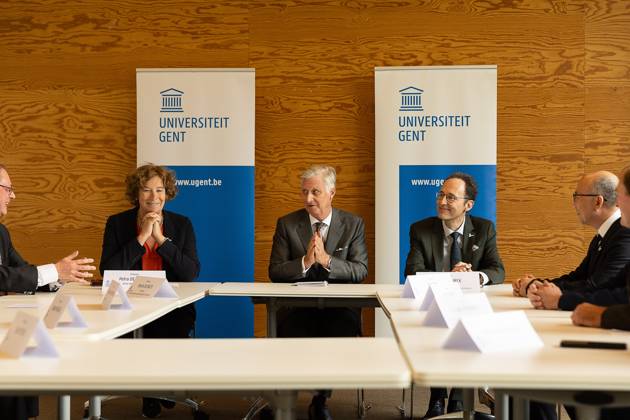 King Philippe - Filip of Belgium pictured during a visit to IGent, a research building at the UGent University where scientists and companies collaborate to develop innovative technologies, on Tuesday 20 October 2026, in Gent.  JAMESxARTHURxGEKIERE 190398665