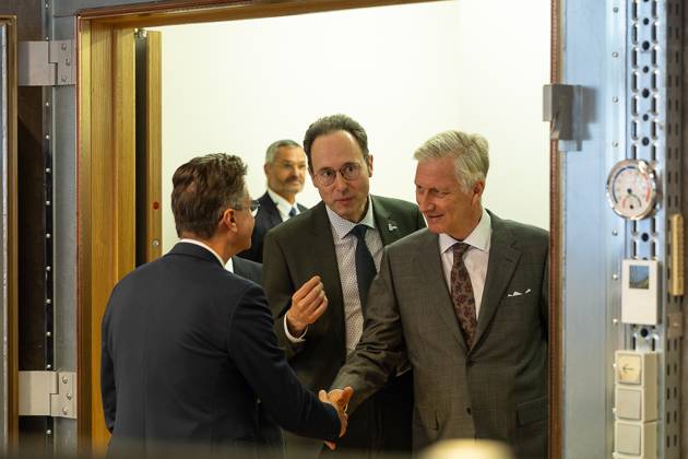 King Philippe - Filip of Belgium pictured during a visit to IGent, a research building at the UGent University where scientists and companies collaborate to develop innovative technologies, on Tuesday 20 October 2026, in Gent.  JAMESxARTHURxGEKIERE 190398574