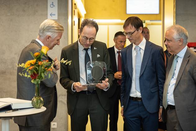 King Philippe - Filip of Belgium pictured during a visit to IGent, a research building at the UGent University where scientists and companies collaborate to develop innovative technologies, on Tuesday 20 October 2026, in Gent.  JAMESxARTHURxGEKIERE 190398437