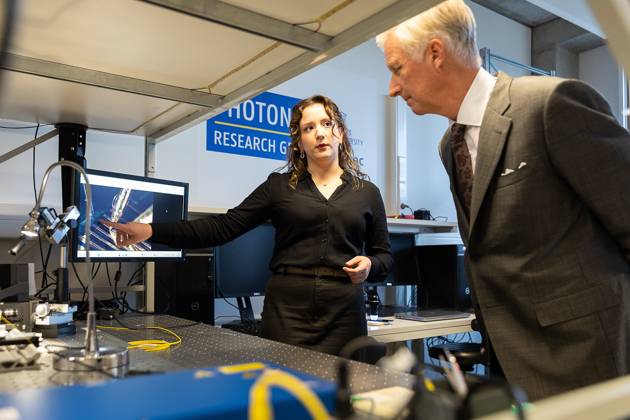King Philippe - Filip of Belgium pictured during a visit to IGent, a research building at the UGent University where scientists and companies collaborate to develop innovative technologies, on Tuesday 20 October 2026, in Gent.  JAMESxARTHURxGEKIERE 190398446
