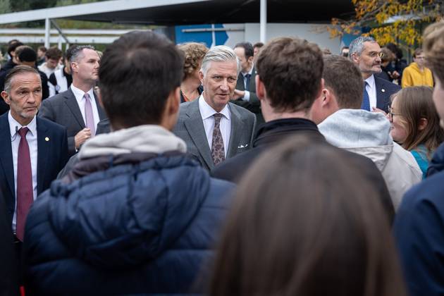 King Philippe - Filip of Belgium pictured during a visit to IGent, a research building at the UGent University where scientists and companies collaborate to develop innovative technologies, on Tuesday 20 October 2026, in Gent.  JAMESxARTHURxGEKIERE 190398396