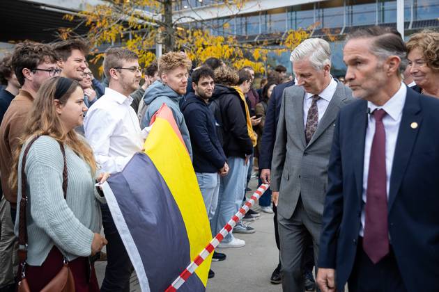 King Philippe - Filip of Belgium pictured during a visit to IGent, a research building at the UGent University where scientists and companies collaborate to develop innovative technologies, on Tuesday 20 October 2026, in Gent.  JAMESxARTHURxGEKIERE 190398411