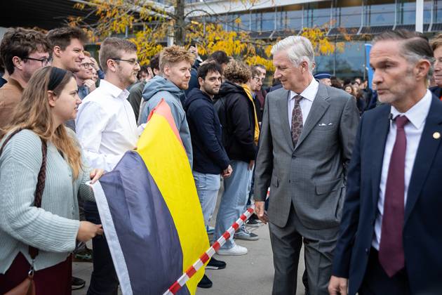 King Philippe - Filip of Belgium pictured during a visit to IGent, a research building at the UGent University where scientists and companies collaborate to develop innovative technologies, on Tuesday 20 October 2026, in Gent.  JAMESxARTHURxGEKIERE 190398415