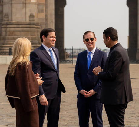 RECORD DATE NOT STATED CM Devendra Fadnavis hosts Marco Rubio, his wife, Jeanette Dousdebes Rubio, and Sergio Gor at the Gateway of India Mumbai, Oct 20 (ANI): Maharashtra Chief Minister Devendra Fadnavis interacts with U.S. Secretary of State Marco Rubio, his wife, Jeanette Dousdebes Rubio, and U.S. Ambassador to India Sergio Gor at Gateway of India, in Mumbai on Tuesday. (@USAmbIndia X ANI Photo) Mumbai Maharashtra India Copyright: xANIx ANI_20261020185