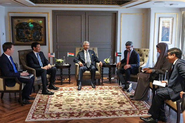RECORD DATE NOT STATED Marco Rubio meets Sheikh Abdullah bin Zayed Al Nahyan Mumbai, Oct 20 (ANI): US Secretary of State Marco Rubio meets Deputy Prime Minister and Foreign Minister of the United Arab Emirates, Sheikh Abdullah bin Zayed Al Nahyan, in the presence of External Affairs Minister S. Jaishankar, in Mumbai on Tuesday. (@SecRubio X ANI Photo) Mumbai Maharashtra India Copyright: xANIx ANI_20261020305