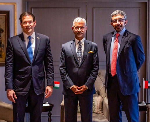 RECORD DATE NOT STATED EAM S. Jaishankar poses for a picture with Marco Rubio and Sheikh Abdullah bin Zayed Al Nahyan Mumbai, Oct 20 (ANI): External Affairs Minister S. Jaishankar poses for a picture with US Secretary of State Marco Rubio (L) and Deputy Prime Minister and Foreign Minister of the United Arab Emirates, Sheikh Abdullah bin Zayed Al Nahyan, in Mumbai on Tuesday. (@DrSJaishankar X ANI Photo) Mumbai Maharashtra India Copyright: xANIx ANI_20261020373