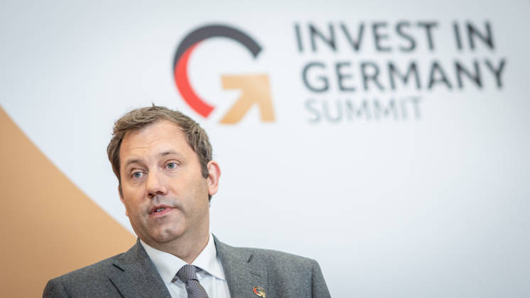 Lars Klingbeil, Federal Minister of Finance, during his closing remarks at the Invest in Germany Summit 2026 at the ESMT European School of Management and Technology in Berlin, Berlin, Germany; ESMT Berlin