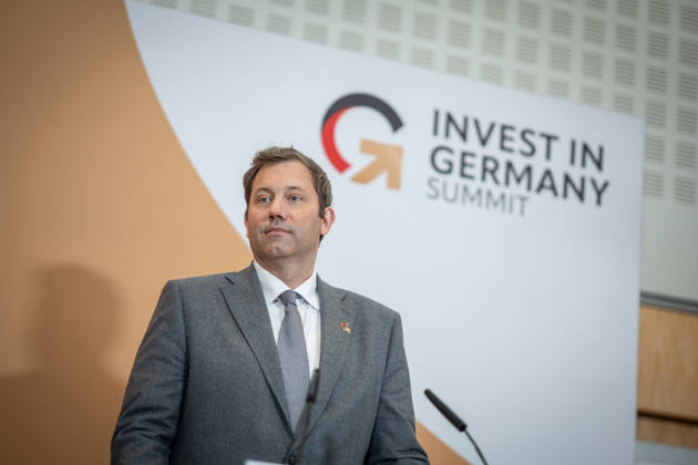 Lars Klingbeil, Federal Minister of Finance, during his closing remarks at the Invest in Germany Summit 2026 at the ESMT European School of Management and Technology in Berlin, Berlin, Germany; ESMT Berlin