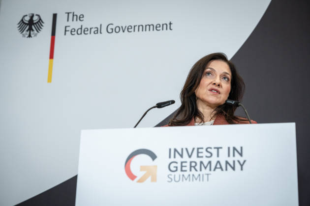 Katherina Reiche, Federal Minister of Economics, delivering the closing remarks at the Invest in Germany Summit 2026 at the ESMT European School of Management and Technology in Berlin, Berlin, Germany; ESMT Berlin