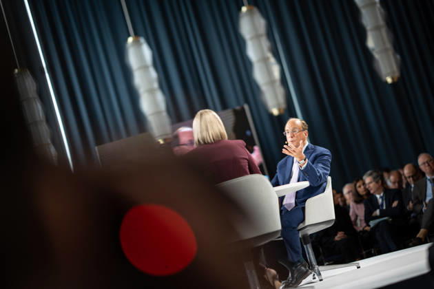Larry Fink (Laurence Douglas Fink), CEO of BlackRock, speaks at the Berlin Global Dialogue in the former State Council building of the GDR, in conversation with Ola Källenius, CEO of Mercedes-Benz Group AG (on the left in the photo). Berlin Global Dialogue 2026 (BGD 2026), theme: Advancing Alliances for a New Era, Berlin, Berlin, Germany, ESMT