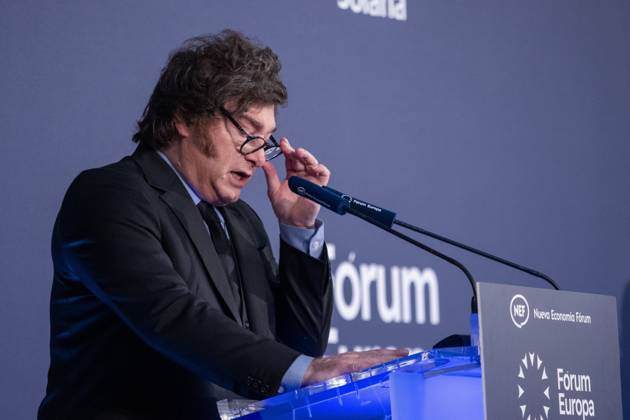 October 21, 2026, Madrid, Spain: Javier Milei, President of the Argentine Republic attends an informative breakfast organized by Nueva EconomoÂ­a FoÂ³rum in Madrid. Madrid Spain  - ZUMAs197 20261021_aaa_s197_003 Copyright: xDavidxCanalesx