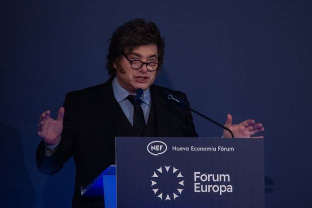 October 21, 2026, Madrid, Spain: Javier Milei, President of the Argentine Republic attends an informative breakfast organized by Nueva EconomoÂ­a FoÂ³rum in Madrid. Madrid Spain  - ZUMAs197 20261021_aaa_s197_009 Copyright: xDavidxCanalesx