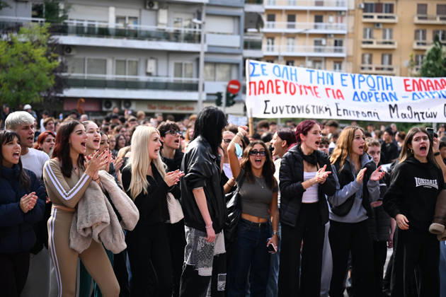October 21, 2026, Thessaloniki, Greece: Students protest in Greece, calling for better education and government action to ease the burden of rising living costs. Thessaloniki Greece  - ZUMAp191 20261021_zap_p191_010 Copyright: xGiannisxPapanikosx