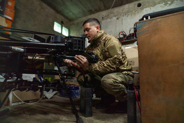 Ukrainian drone unit Skymonsters upgrades heavy UAVs in Kharkiv region KHARKIV REGION, UKRAINE - OCTOBER 21: Members of Skymonsters, the drone unit of the 13th Khartiia Brigade of Ukraine s National Guard, assemble, upgrade, and repair large unmanned aerial vehicles at an undisclosed location in Kharkiv region, Ukraine, on October 21, 2026. The drones, including Vampire models used for logistics missions and heavy bombers capable of carrying 13 to 20 kilograms of explosives, are prepared here before deployment to frontline positions. Carlo Bravo Anadolu Kharkiv Ukraine. Editorial use only. Please get in touch for any other usage.  Copyright: x2026xAnadoluxCarloxBravox