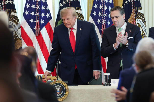 DC: President Trump Hosts Roundtable on Cybercrime at White House President Donald Trump and Todd Blanche, U.S. Attorney General, arrive for a roundtable discussion on cybercrime in the East Room of the White House on October 21, 2026 in Washington, D.C. The administration is fighting back against foreign-based organized criminal organizations that exploit Americans in cyberspace and their scam centers and fraud schemes. (Photo by Samuel Corum Pool ABACAPRESS.COM) Washington DC United States  Copyright: xPool ABACAx