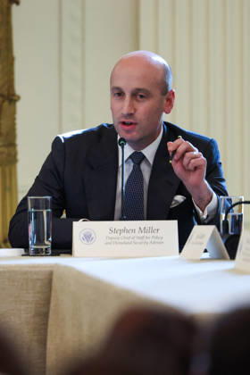 DC: President Trump Hosts Roundtable on Cybercrime at White House Stephen Miller, White House Deputy Chief of Staff for Policy, speaks during a roundtable discussion on cybercrime in the East Room of the White House on October 21, 2026 in Washington, D.C. The administration is fighting back against foreign-based organized criminal organizations that exploit Americans in cyberspace and their scam centers and fraud schemes. (Photo by Samuel Corum Pool ABACAPRESS.COM) Washington DC United States  Copyright: xPool ABACAx