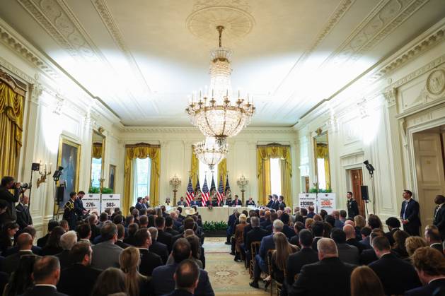 DC: Trump Roundtable on Cybercrime Against Seniors United States President Donald J Trump makes remarks as he hosts a Roundtable on Protecting American Families and Seniors from Cybercrime, in the East Room of the White House in Washington, DC, USA, on Wednesday, October 21, 2026. Credit: Ron Sachs CNP MediaPunch. 21 Oct 2026 Pictured: United States President Donald J Trump, center, speaks as, from left to right: Kash Patel, Director, Federal Bureau of Investigation (FBI), US Secretary of War Pete Hegseth, US Attorney General Todd Blanche and US Secretary of Homeland Security (DHS) Markwayne Mullin, listen during a roundtable discussion on cybercrime in the East Room of the White House on October 21, 2026 in Washington, D.C. The admini Copyright: xThexMegaxAgencyxCNPx xMediaPunchx xMEGAx