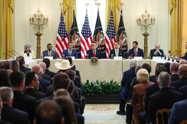 DC: Trump Roundtable on Cybercrime Against Seniors United States President Donald J Trump makes remarks as he hosts a Roundtable on Protecting American Families and Seniors from Cybercrime, in the East Room of the White House in Washington, DC, USA, on Wednesday, October 21, 2026. Credit: Ron Sachs CNP MediaPunch. 21 Oct 2026 Pictured: United States President Donald J Trump, center, speaks as, from left to right: White House Chief of Staff Susie Wiles, Kash Patel, Director, Federal Bureau of Investigation (FBI), US Secretary of War Pete Hegseth, US Attorney General Todd Blanche and US Secretary of Homeland Security (DHS) Markwayne Mullin, listen during a roundtable discussion on cybercrime in the East Room of the White House on October Copyright: xThexMegaxAgencyxCNPx xMediaPunchx xMEGAx