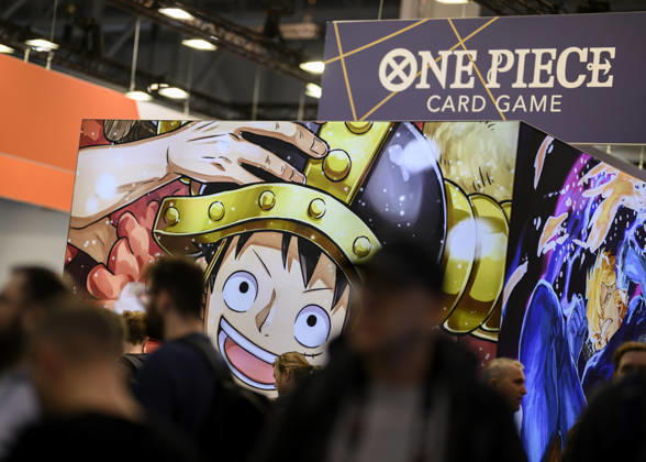 Luffy from One Piece, visitors in the exhibition halls, Hall 5: Collectible Card Games, on October 22, 2026, at the SPIEL Essen trade show, October 22–25, 2026, in Essen, Germany, at the Grugahalle