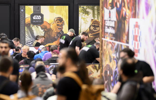 Visitor at Star Wars™ Unlimited, Chewbacca, on October 22, 2026, at the SPIEL Essen trade show, held from October 22–25, 2026, in Essen, Germany, at the Grugahalle