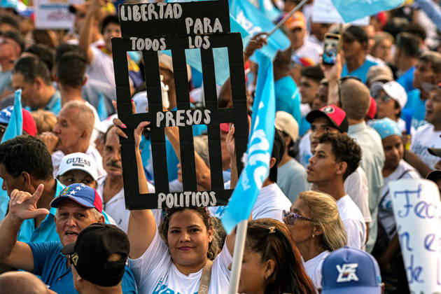 Venezuelan opposition supporters rally for free elections in Caracas CARACAS, VENEZUELA - OCTOBER 22: Members of political organizations such as Vente Venezuela, Primero Justicia, and Voluntad Popular gather in the surroundings of Plaza Venezuela in response to the call made by Venezuelan opposition leader and pro-democracy activist Maria Corina Machado, featuring speeches from various political and social leaders focused on memory, respect, democracy, and the demand for free elections in Caracas, Venezuela on October 22, 2026. Diko Betancourt Anadolu Caracas Venezuela. Editorial use only. Please get in touch for any other usage.  Copyright: x2026xAnadoluxDikoxBetancourtx