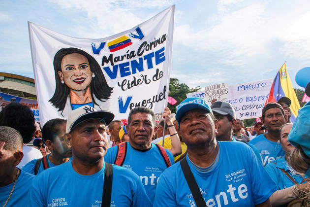 Venezuelan opposition supporters rally for free elections in Caracas CARACAS, VENEZUELA - OCTOBER 22: Members of political organizations such as Vente Venezuela, Primero Justicia, and Voluntad Popular gather in the surroundings of Plaza Venezuela in response to the call made by Venezuelan opposition leader and pro-democracy activist Maria Corina Machado, featuring speeches from various political and social leaders focused on memory, respect, democracy, and the demand for free elections in Caracas, Venezuela on October 22, 2026. Diko Betancourt Anadolu Caracas Venezuela. Editorial use only. Please get in touch for any other usage.  Copyright: x2026xAnadoluxDikoxBetancourtx