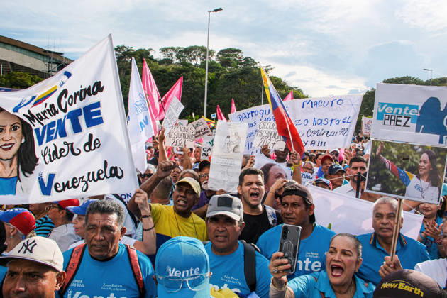 Venezuelan opposition supporters rally for free elections in Caracas CARACAS, VENEZUELA - OCTOBER 22: Members of political organizations such as Vente Venezuela, Primero Justicia, and Voluntad Popular gather in the surroundings of Plaza Venezuela in response to the call made by Venezuelan opposition leader and pro-democracy activist Maria Corina Machado, featuring speeches from various political and social leaders focused on memory, respect, democracy, and the demand for free elections in Caracas, Venezuela on October 22, 2026. Diko Betancourt Anadolu Caracas Venezuela. Editorial use only. Please get in touch for any other usage.  Copyright: x2026xAnadoluxDikoxBetancourtx
