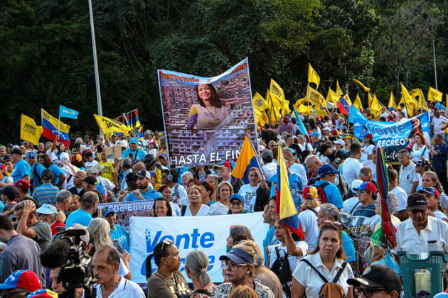 Venezuelan opposition supporters rally for free elections in Caracas CARACAS, VENEZUELA - OCTOBER 22: Members of political organizations such as Vente Venezuela, Primero Justicia, and Voluntad Popular gather in the surroundings of Plaza Venezuela in response to the call made by Venezuelan opposition leader and pro-democracy activist Maria Corina Machado, featuring speeches from various political and social leaders focused on memory, respect, democracy, and the demand for free elections in Caracas, Venezuela on October 22, 2026. Diko Betancourt Anadolu Caracas Venezuela. Editorial use only. Please get in touch for any other usage.  Copyright: x2026xAnadoluxDikoxBetancourtx