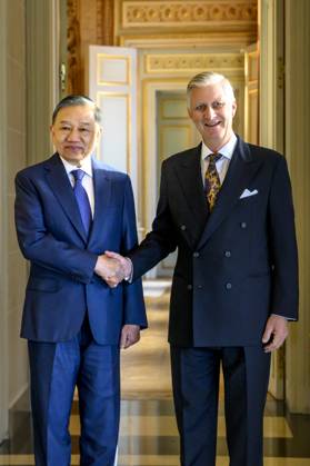 HRH the King Receives To Lam President Of Vietnam LAEKEN, BELGIUM - His Excellency To Lam pictured with King Philippe of Belgium during their visit to the Laeken Palace on October 23, 2026 in Laeken, Belgium, 23 10 2026 Laeken Belgium  Copyright: xPhilipxReynaersx